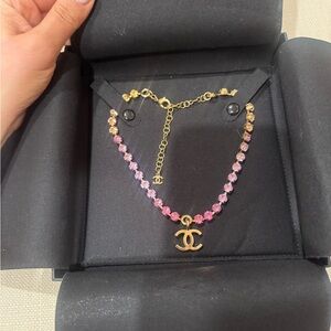 CHANEL multicolor gem and Gold Crystal Necklace